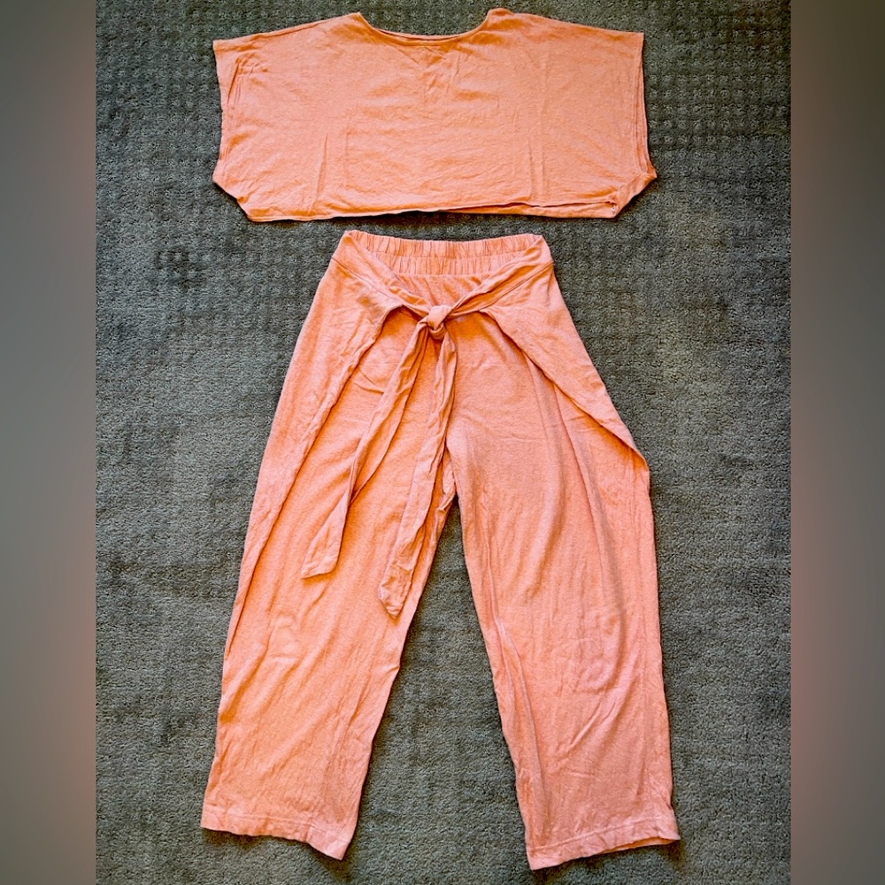 Free People: Peach Two-Piece Lounge Set
